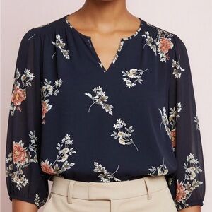 Fun 2 Fun 3/4 Sleeve Blue Floral Top